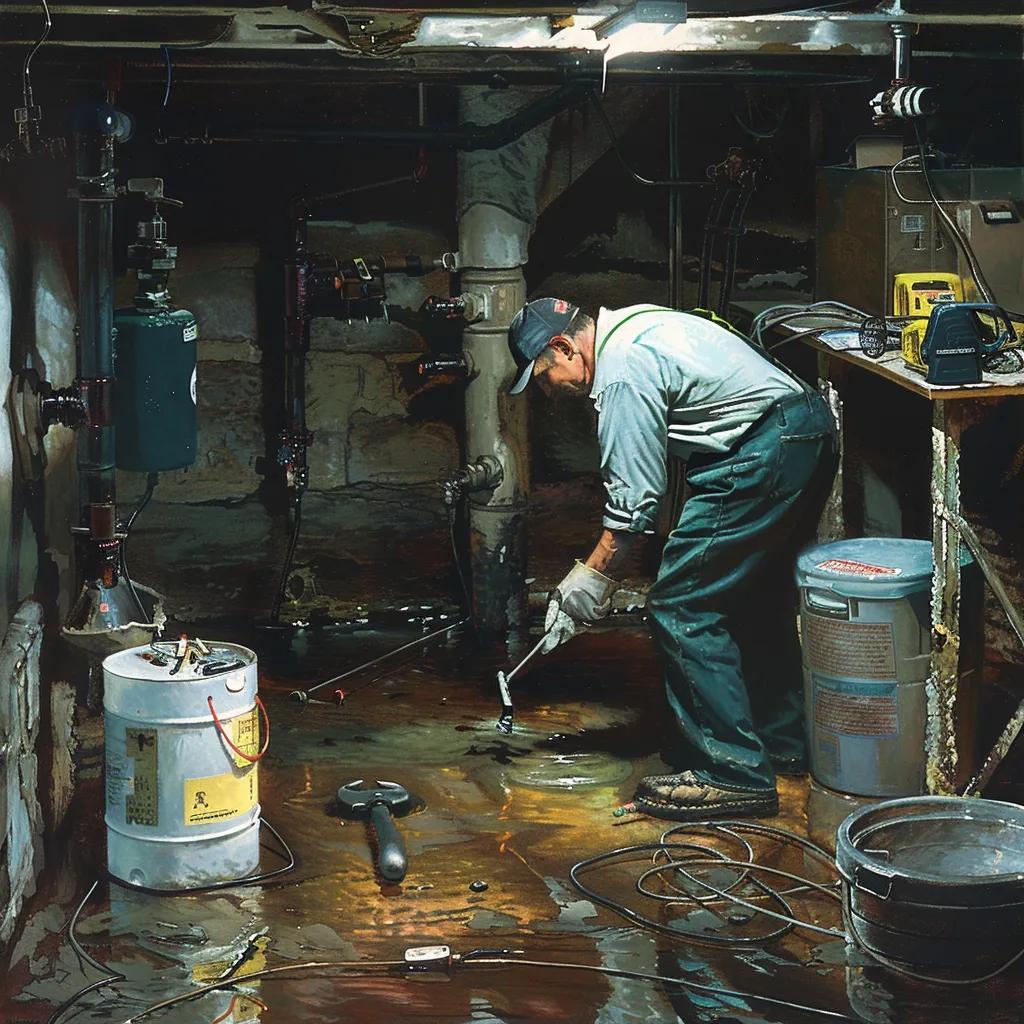 Contractor inspecting a basement for waterproofing solutions